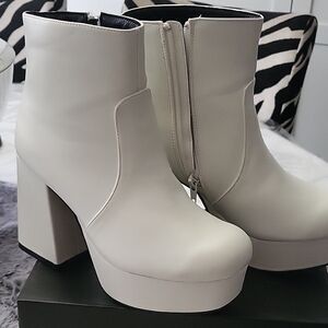 Platform Women's Cream Ankle Boots